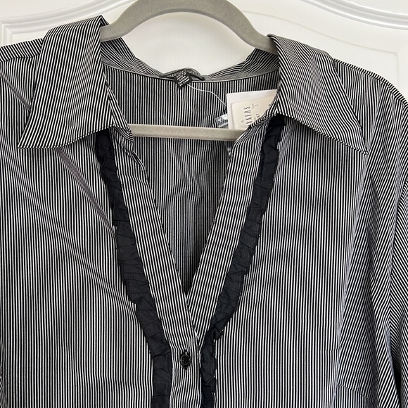 Striped Blouse with Ruffle Trim - Black/White - Picture 2 of 8
